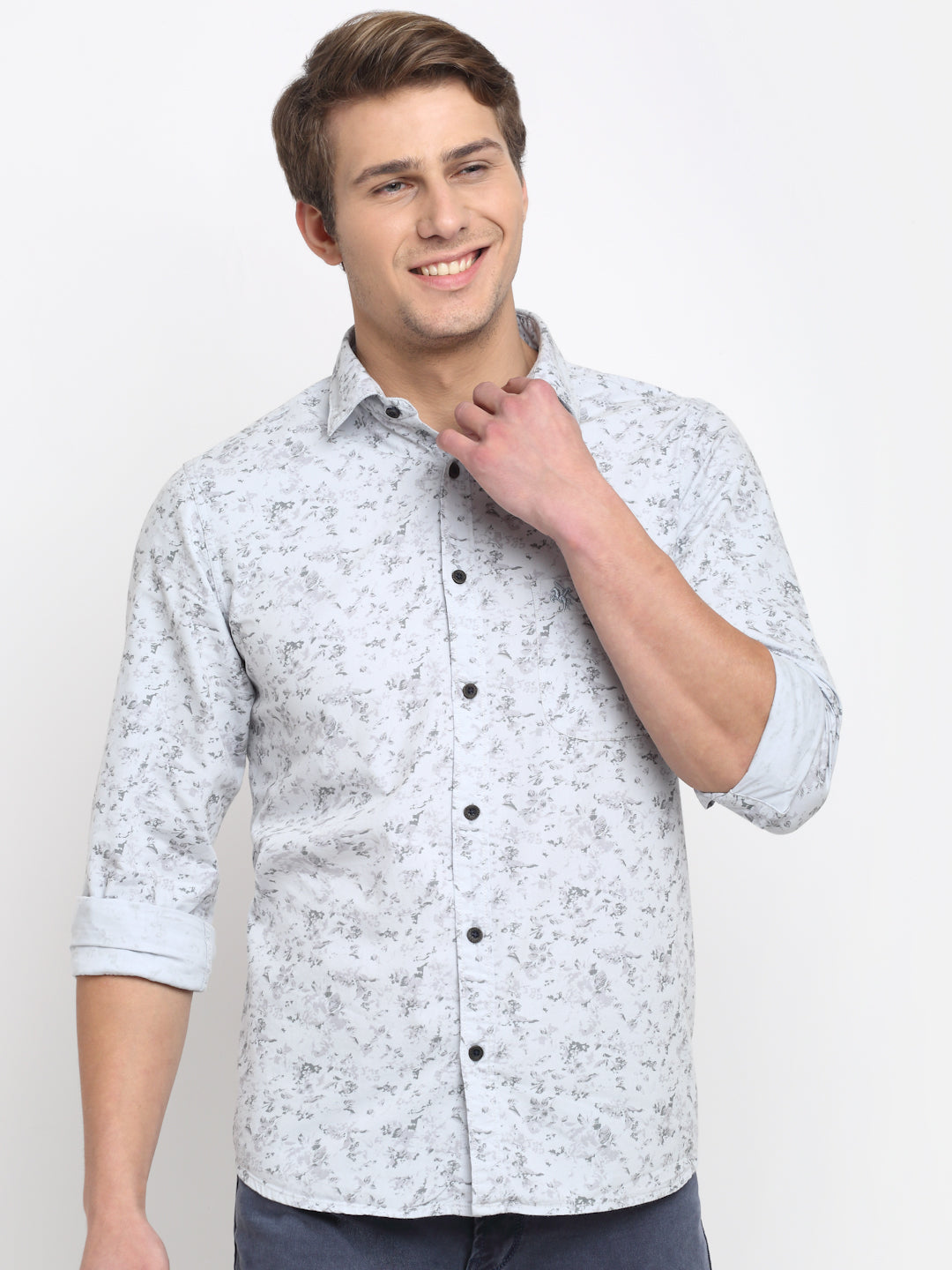 Cantabil Men Cotton Printed Grey Full Sleeve Casual Shirt for Men with Pocket (6729603416203)