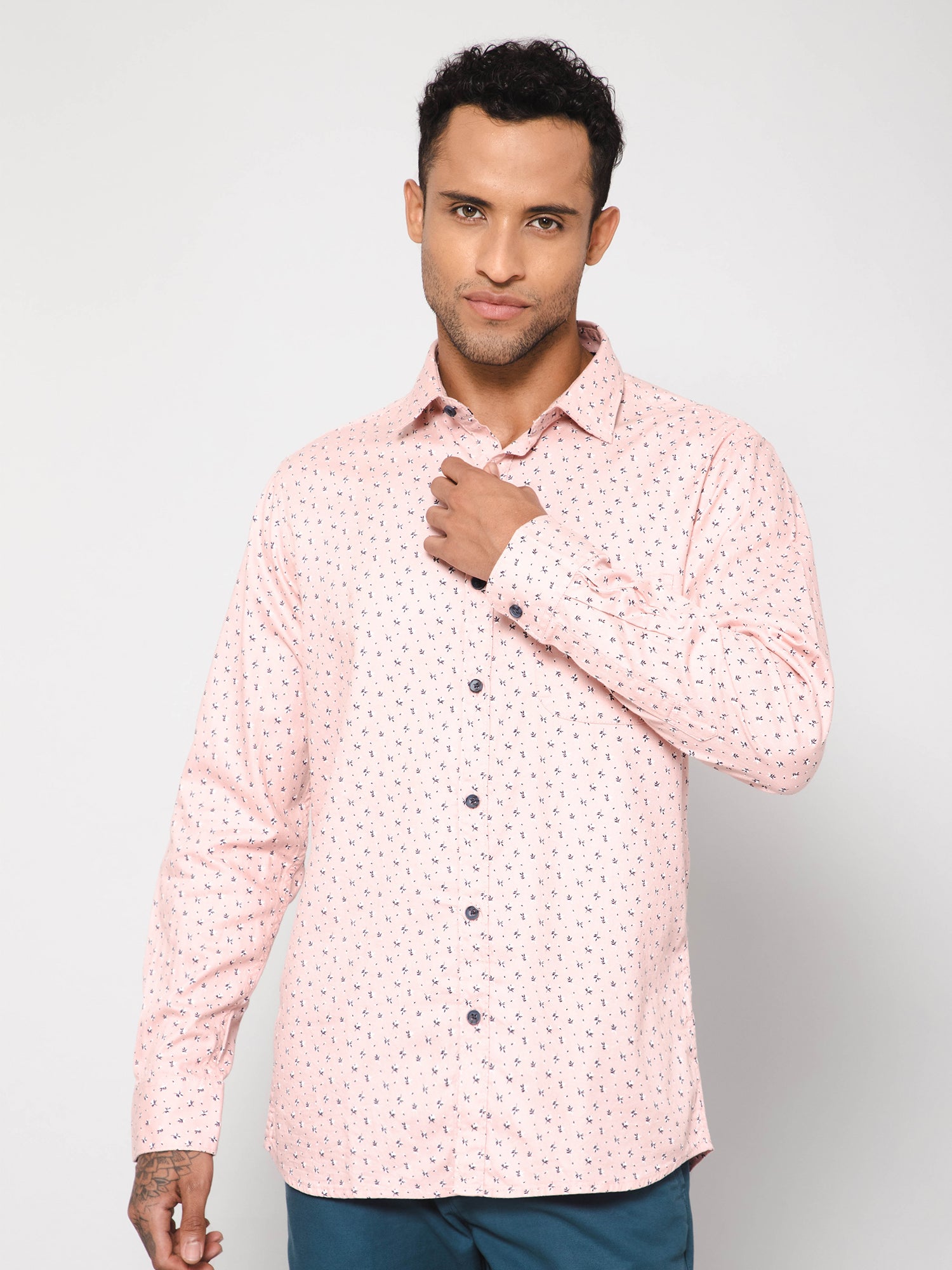 Cantabil Men Cotton Printed Pink Full Sleeve Casual Shirt for Men with Pocket (7113361522827)