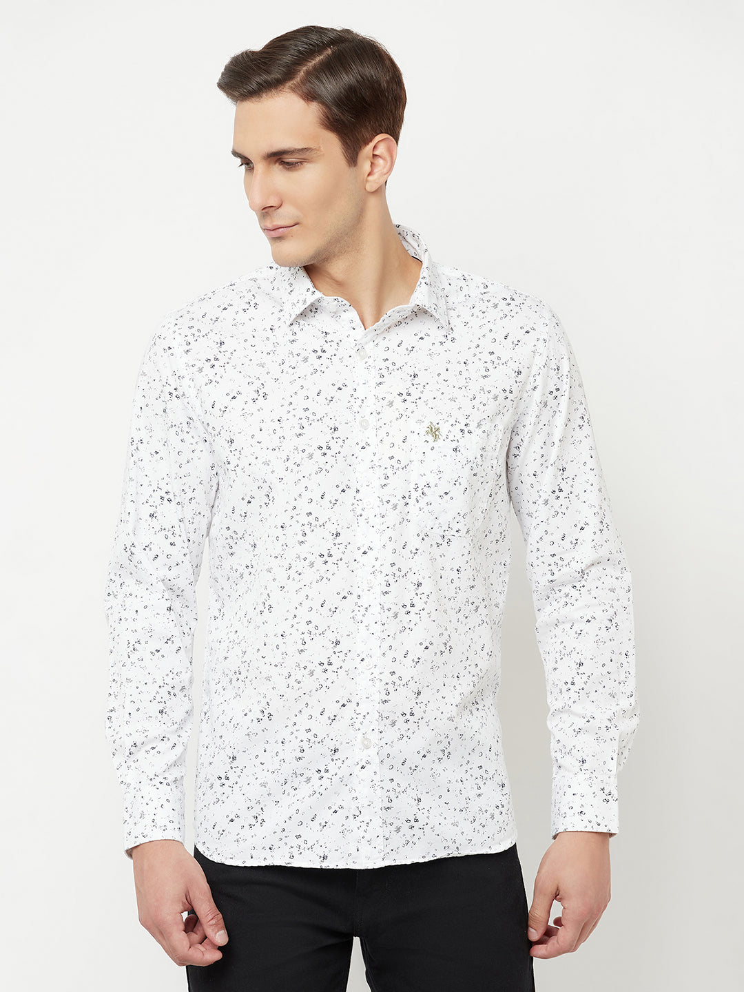 Cantabil Men Cotton Printed White Full Sleeve Casual Shirt for Men with Pocket (6816195084427)