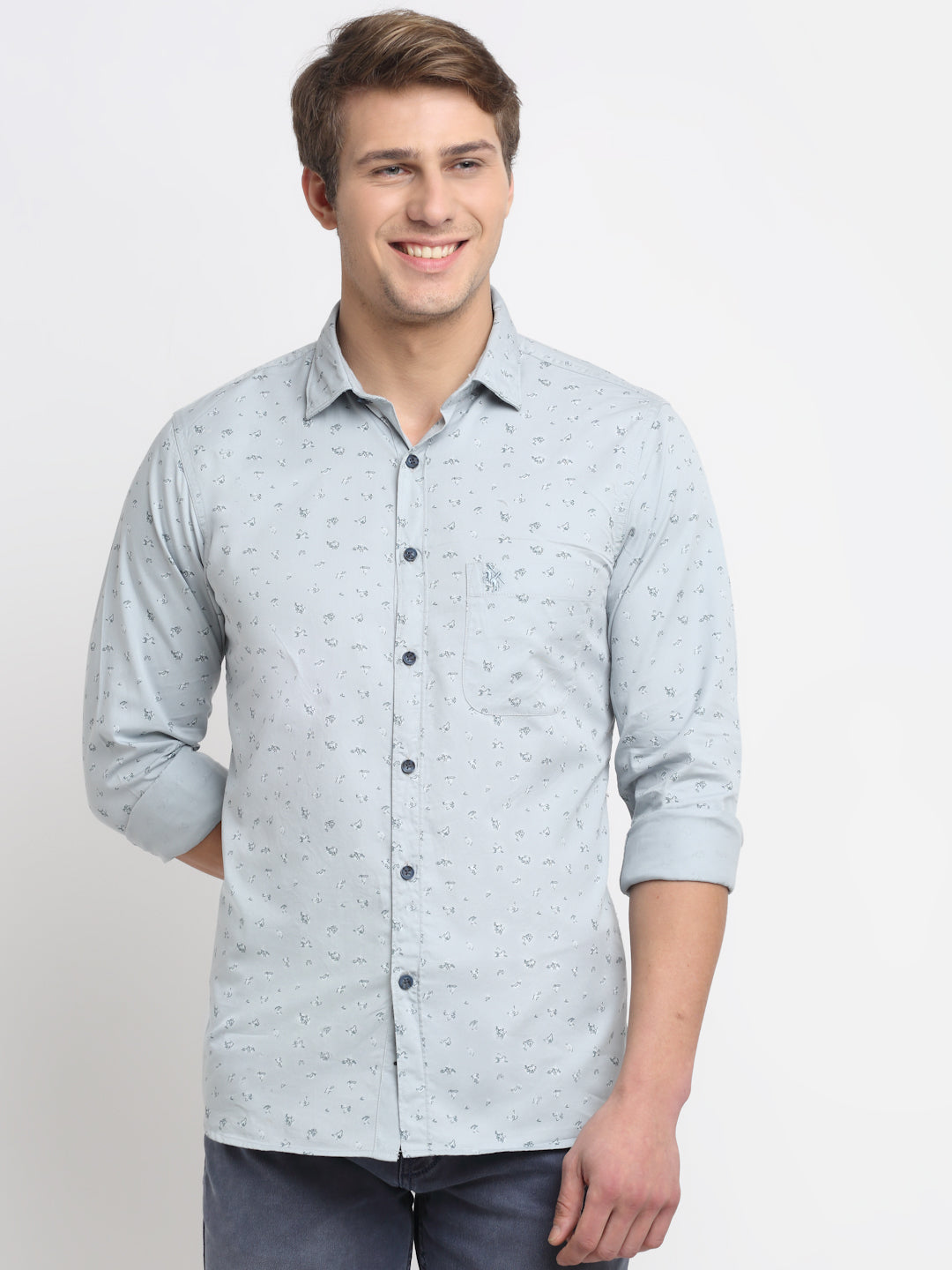 Cantabil Men Cotton Printed Grey Full Sleeve Casual Shirt for Men with Pocket (6729622847627)