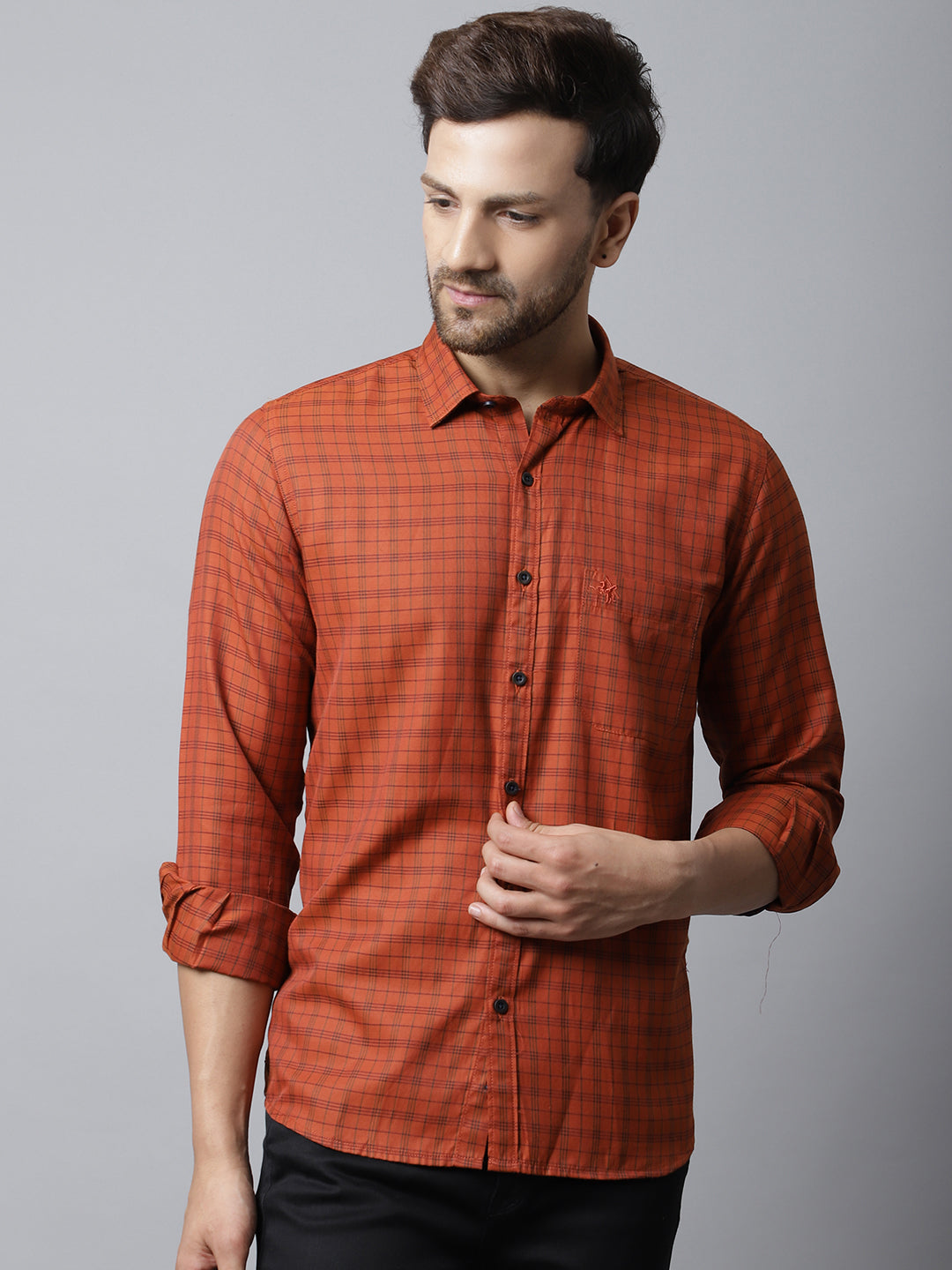 Cantabil Men Cotton Blend Red Checkered Full Sleeve Casual Shirt for Men with Pocket (7048373371019)