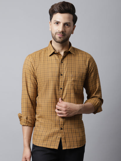 Cantabil Men Cotton Blend Brown Checkered Full Sleeve Casual Shirt for Men with Pocket (7048374845579)