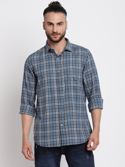 Cantabil Men Cotton Checkered Grey Full Sleeve Casual Shirt for Men with Pocket (6767528083595)