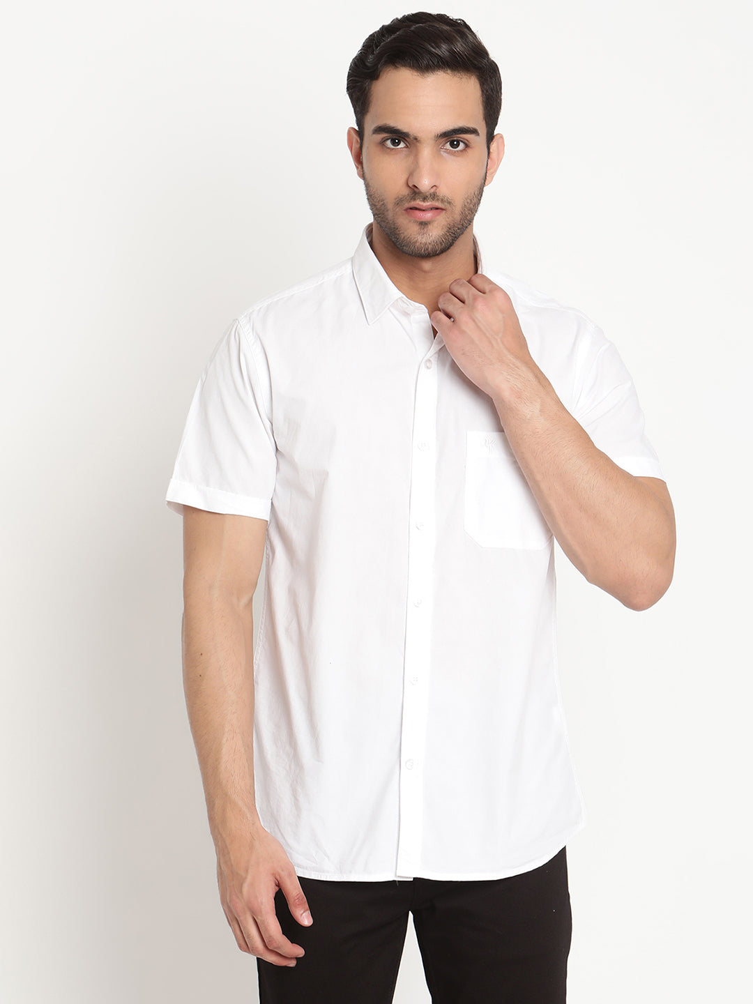 Cantabil Men Cotton Solid White Half Sleeve Casual Shirt for Men with Pocket (6793090531467)