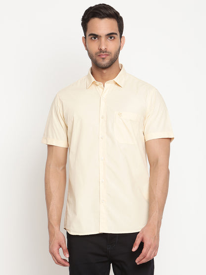 Cantabil Men Cotton Solid Yellow Half Sleeve Casual Shirt for Men with Pocket (6793165701259)