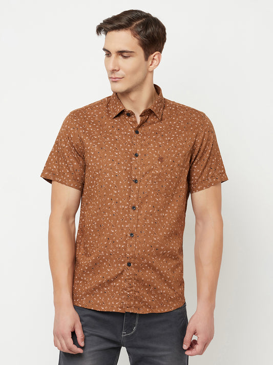 Cantabil Men Cotton Printed Brown Half Sleeve Casual Shirt for Men with Pocket (6816145997963)