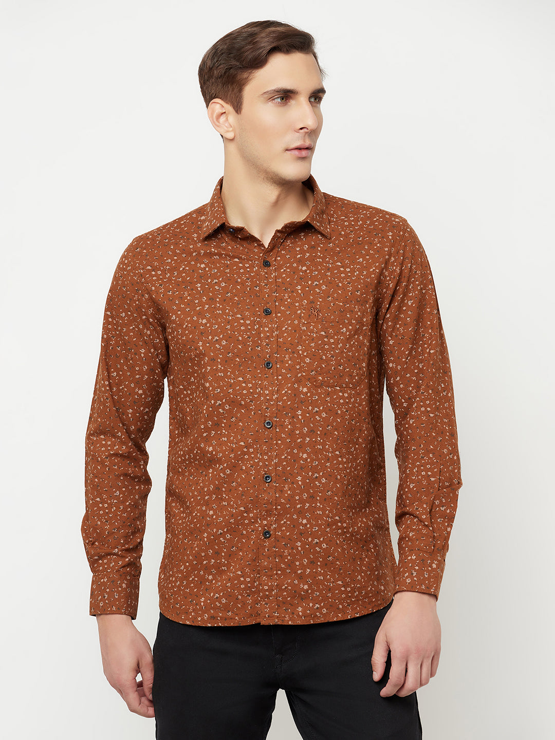 Cantabil Cotton Printed Brown Full Sleeve Casual Shirt for Men with Pocket (6814913003659)