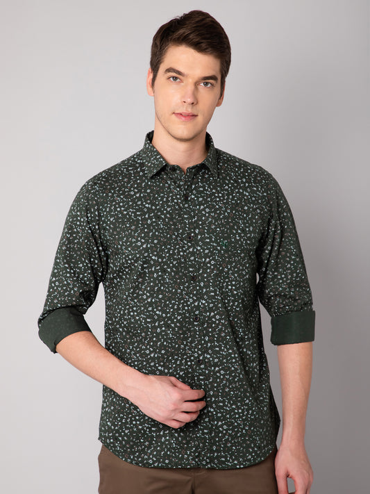Cantabil Cotton Printed Green Full Sleeve Casual Shirt for Men with Pocket (7048370520203)