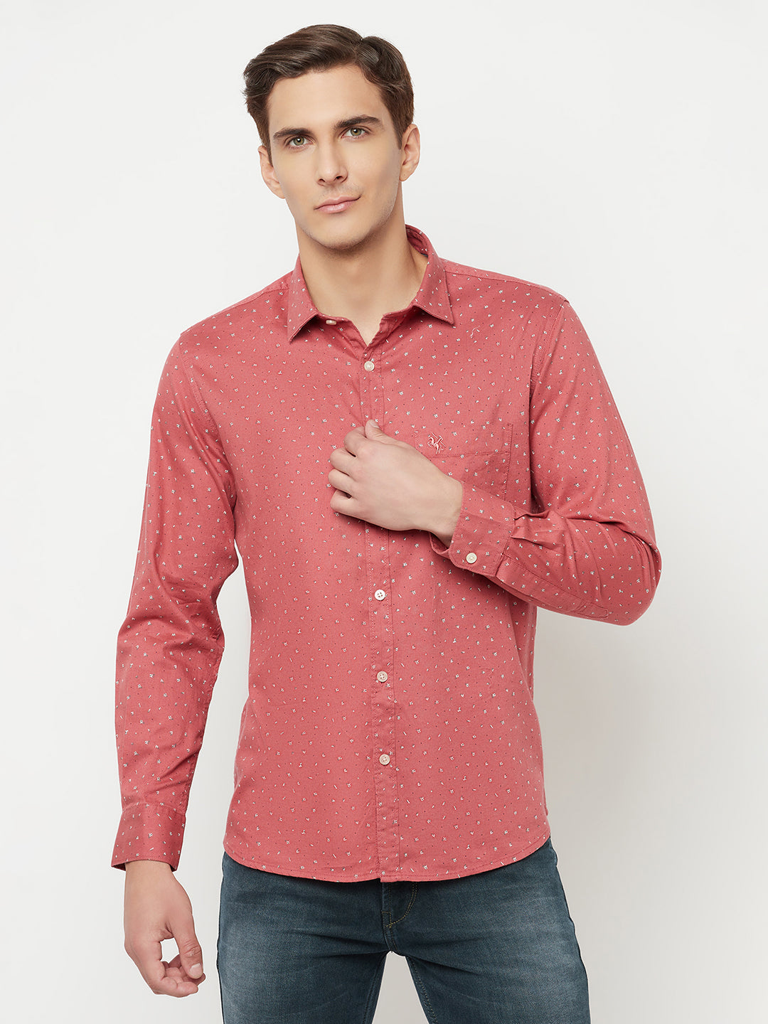 Cantabil Cotton Printed Pink Full Sleeve Casual Shirt for Men with Pocket (6816210813067)