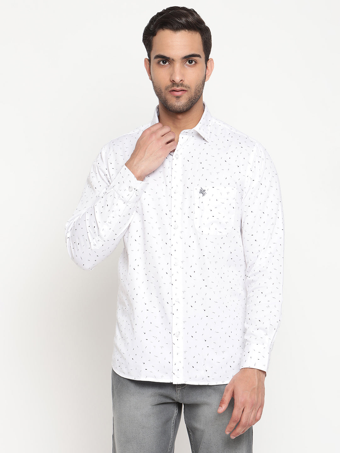 Cantabil Cotton Printed White Full Sleeve Casual Shirt for Men with Pocket (6795550032011)