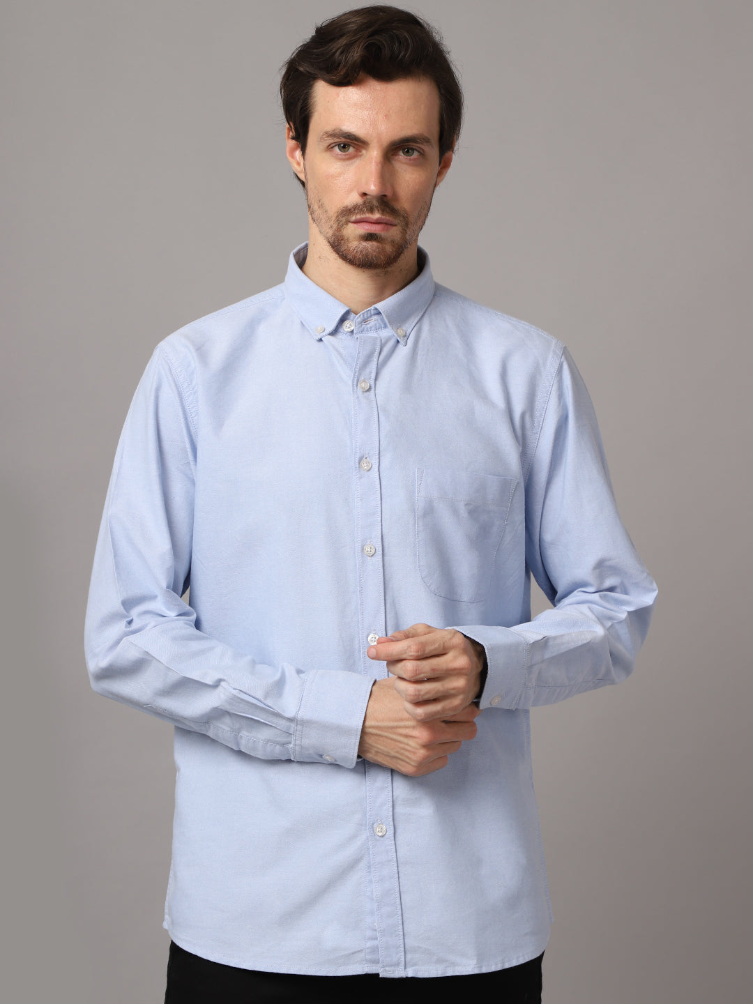 Cantabil Cotton Self Design Sky Blue Full Sleeve Casual Shirt for Men with Pocket (7048400961675)