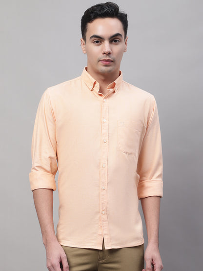 Cantabil Cotton Self Design Orange Full Sleeve Casual Shirt for Men with Pocket (7091725074571)