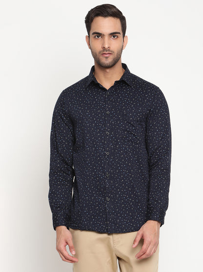 Cantabil Cotton Printed Navy Blue Full Sleeve Casual Shirt for Men with Pocket (6795553407115)