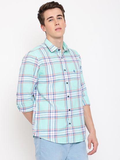 Cantabil Cotton Checkered Green Full Sleeve Casual Shirt for Men with Pocket (7067726610571)