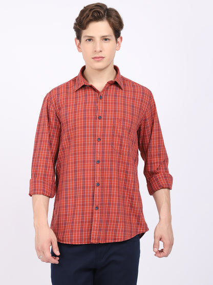 Cantabil Cotton Checkered Rust Full Sleeve Casual Shirt for Men with Pocket (6865373134987)