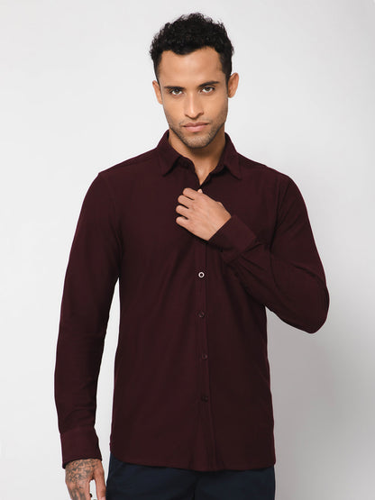 Cantabil Cotton Blend Solid Wine Full Sleeve Casual Shirt for Men with Pocket (7113370828939)