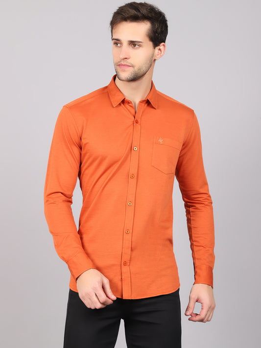 Cantabil Cotton Blend Solid Rust Full Sleeve Casual Shirt for Men with Pocket (6841027035275)
