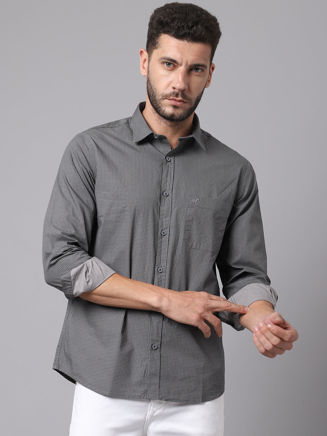 Cantabil Cotton Printed Grey Full Sleeve Casual Shirt for Men with Pocket (7049036562571)