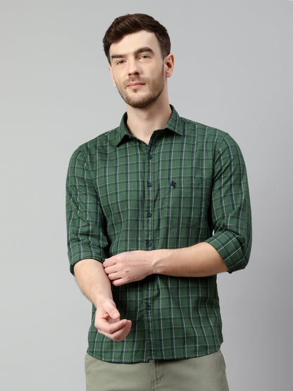 Cantabil Cotton Checkered Green Full Sleeve Casual Shirt for Men with Pocket (7114276798603)