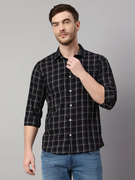 Cantabil Cotton Checkered Black Full Sleeve Casual Shirt for Men with Pocket (7114282795147)