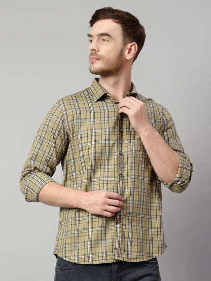 Cantabil Cotton Checkered Olive Full Sleeve Casual Shirt for Men with Pocket (7113874505867)