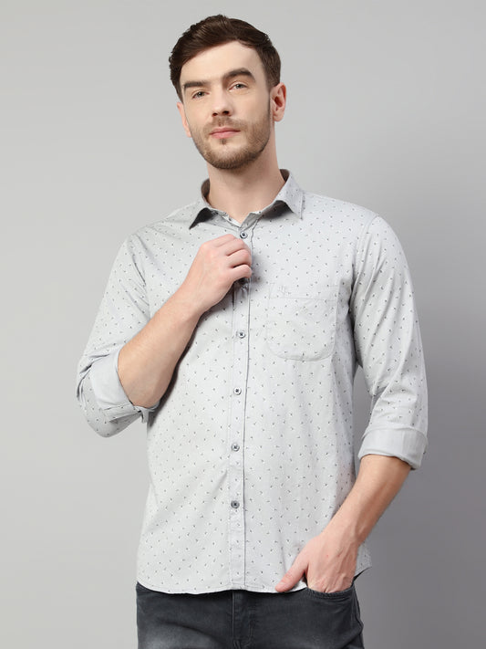 Cantabil Cotton Printed Grey Full Sleeve Casual Shirt for Men with Pocket (7114291740811)