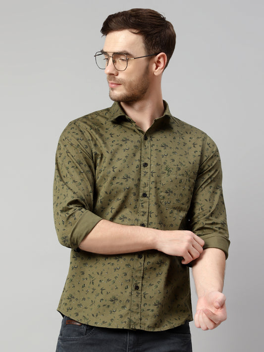 Cantabil Cotton Printed Green Full Sleeve Casual Shirt for Men with Pocket (7113883123851)