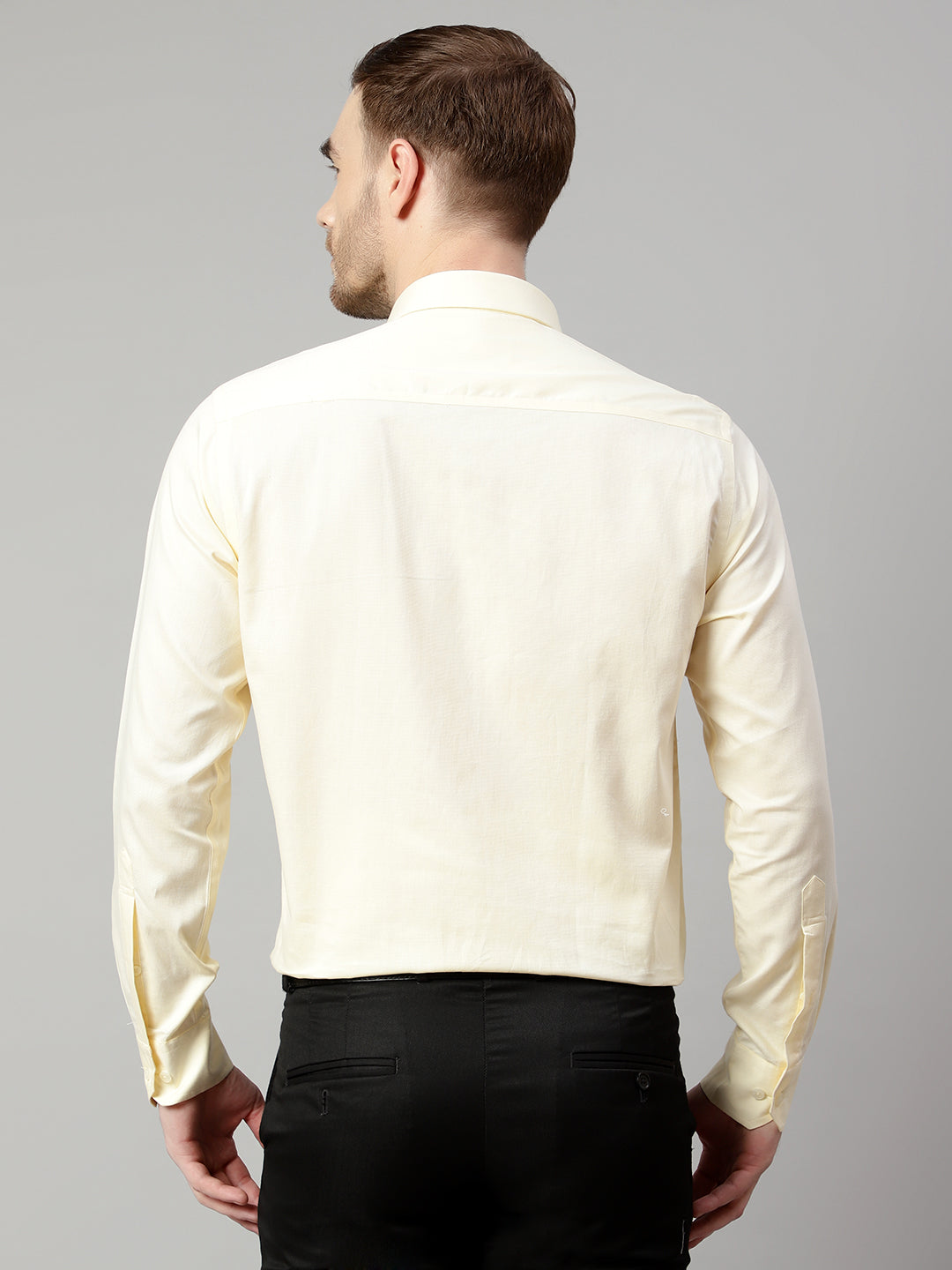 Men's Light Yellow Formal Fil a Fil Plain Full Sleeve Shirt – Cantabil