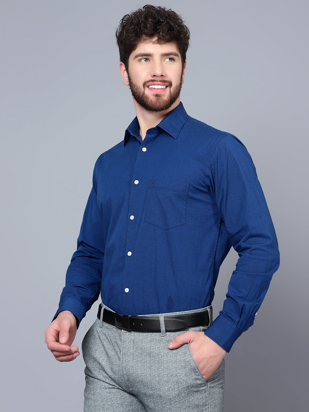 Men's Royal Blue Formal Fil a Fil Plain Full Sleeve Shirt – Cantabil