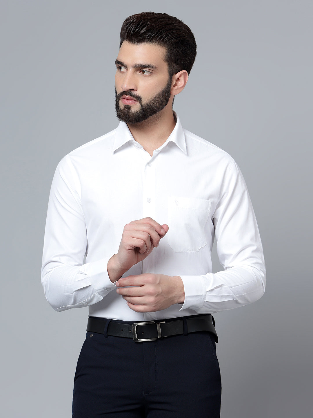 Men's White Formal Plain Full Sleeve Shirt - Main Image