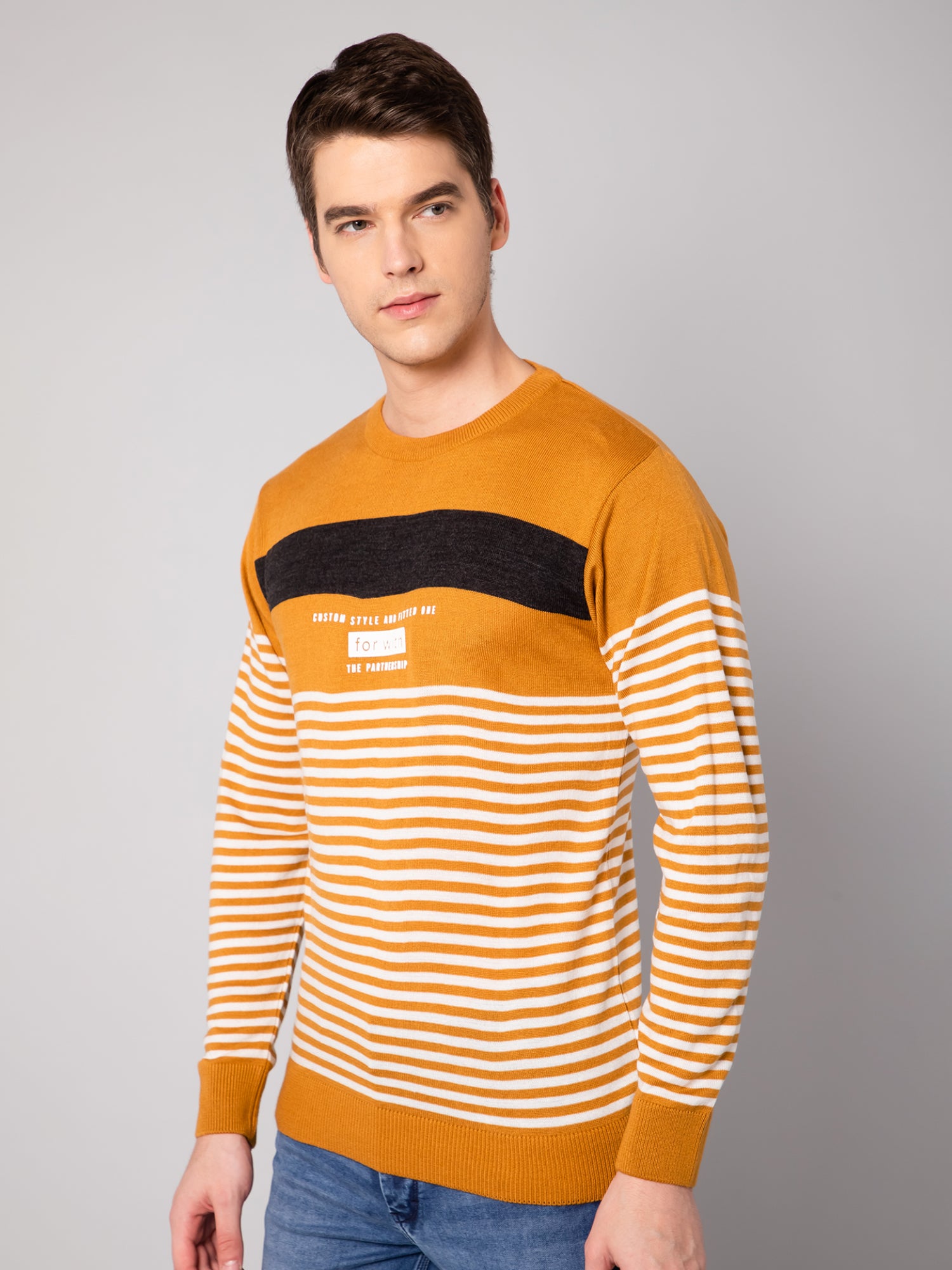 Mens Mustard Sweater – Cantabil - Main Image