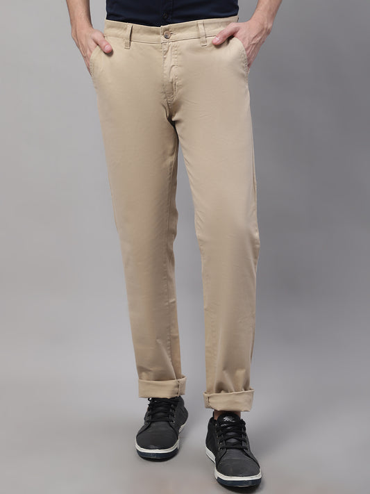 Cantabil Men Khaki Cotton Blend Solid Regular Fit Casual Trouser (7091703775371)