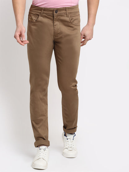 Cantabil Men Khaki Cotton Blend Solid Regular Fit Casual Trouser (6732680986763)