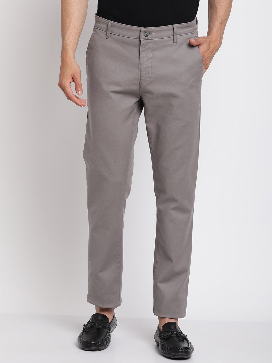 Cantabil Men Khaki Cotton Blend Regular Fit Casual Trouser