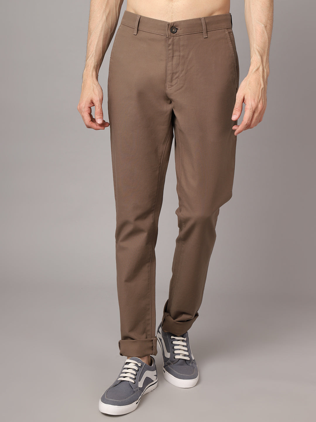 Cantabil Beige Cotton Regular Fit Trousers