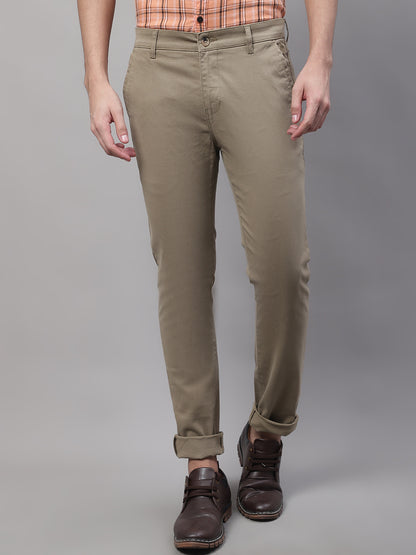 Cantabil Men Khaki Cotton Blend Self Design Regular Fit Casual Trouser (7091771015307)