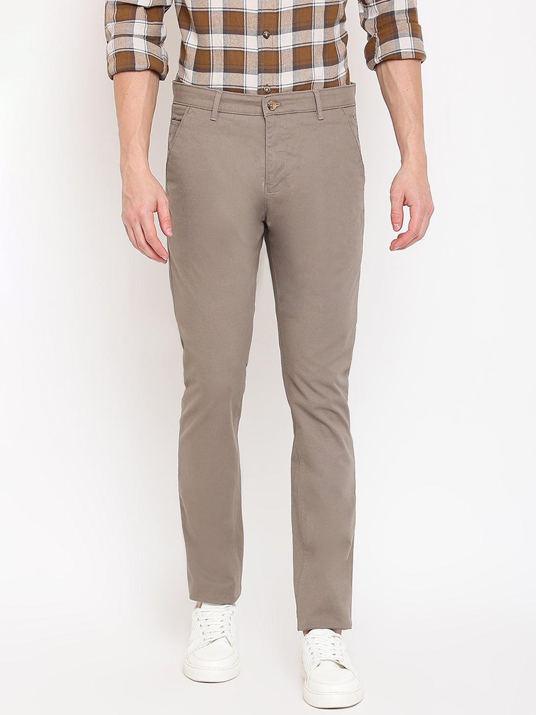 Cantabil Men Brown Cotton Blend Self Design Regular Fit Casual Trouser (7069492412555)