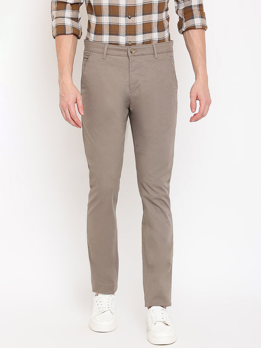 Cantabil Men Brown Cotton Blend Self Design Regular Fit Casual Trouser (7069492412555)