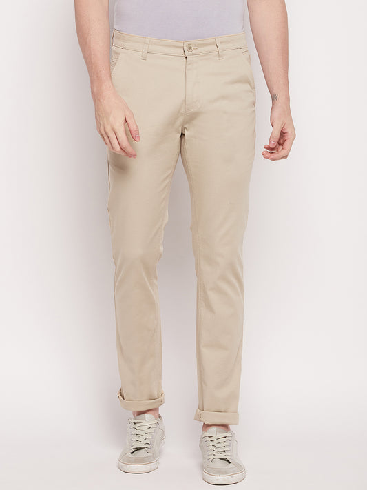 Cantabil Men Beige Cotton Blend Self Design Regular Fit Casual Trouser (7057764319371)