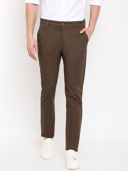 Cantabil Men Olive Cotton Blend Self Design Regular Fit Casual Trouser (7069505486987)