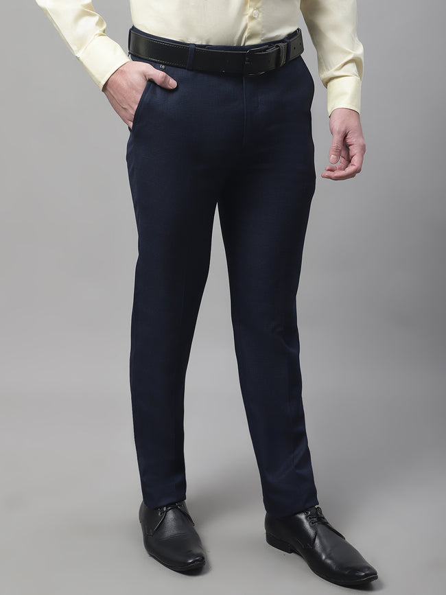 Mens Plain Navy Blue Comfort Fit Formal Trousers For Corporate Unifor  Uniform Sarees