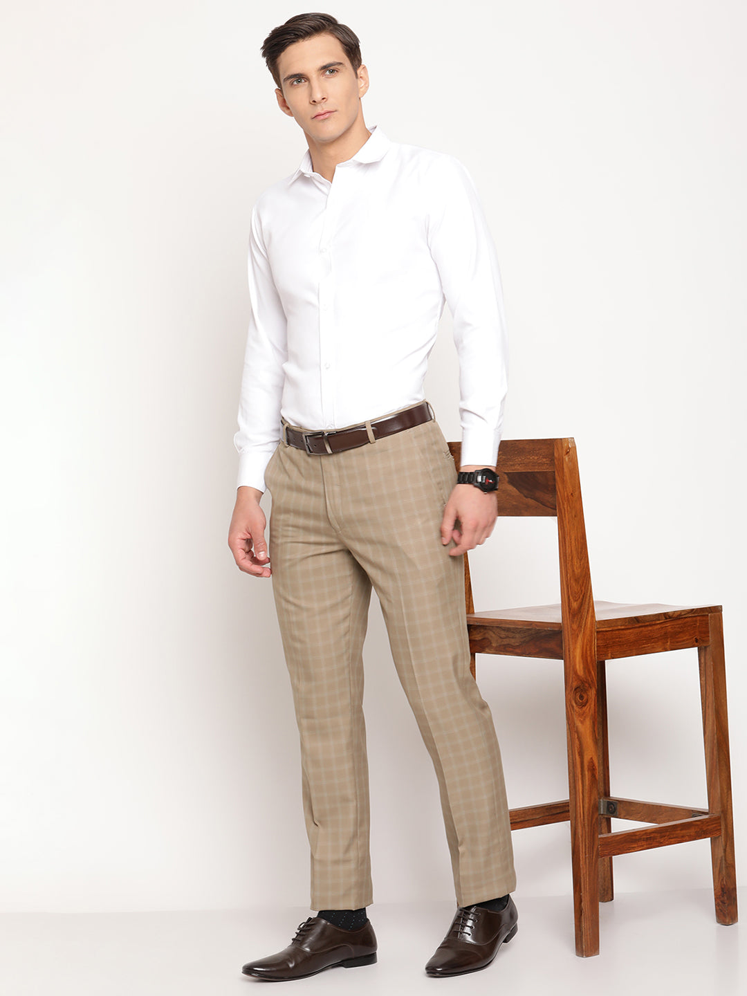 Buy Allen Solly Men Beige Smart Slim Fit Flat Front Formal Trousers -  Trousers for Men 1481804 | Myntra