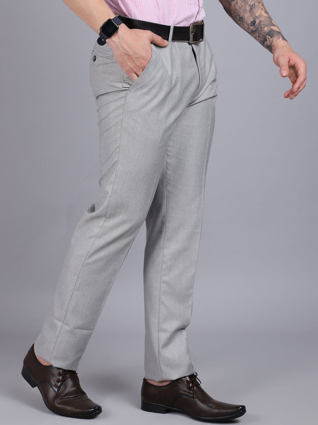 Cantabil Men's Light Grey Formal Trousers (6853854003339)