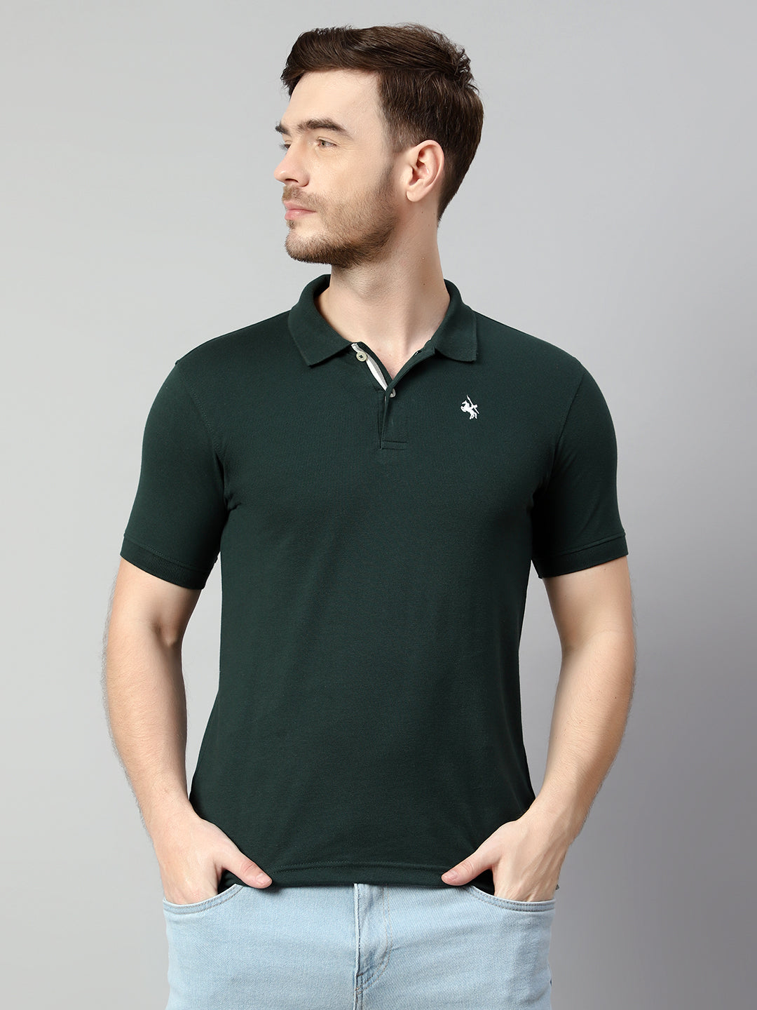 Cantabil Men Bottle Green T-Shirt (7114269786251)