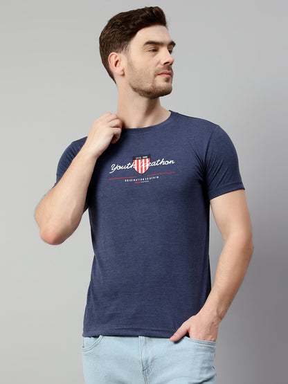 Cantabil Men Blue Melange T-Shirt (7113888956555)