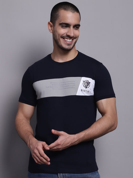 Cantabil Men Casual Navy Blue T-Shirt (7142528319627)