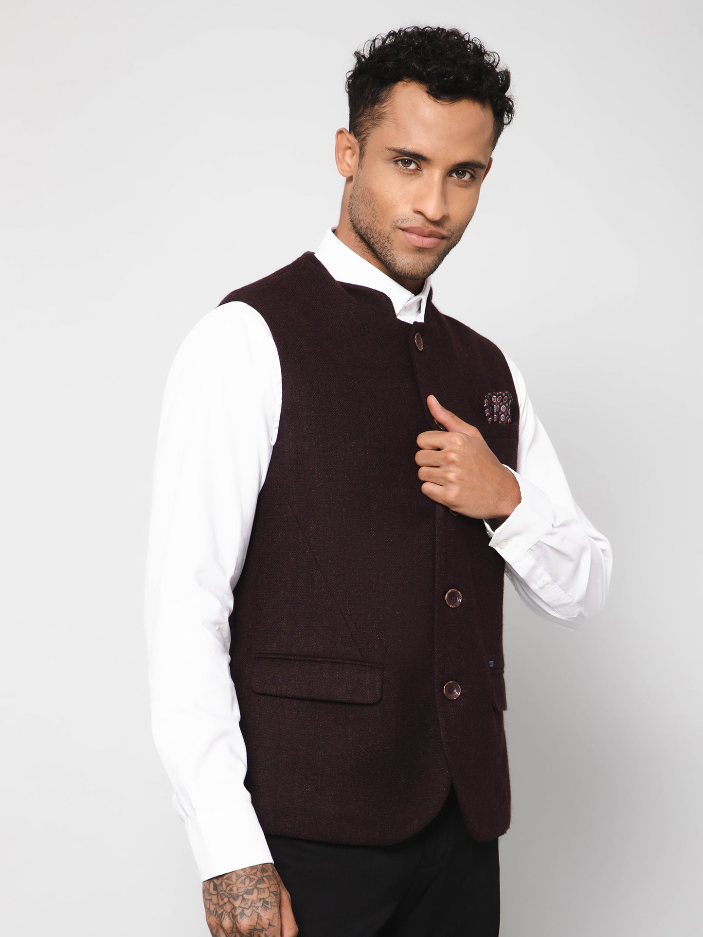 Cantabil Men Wine Waist Coat (7113930178699)