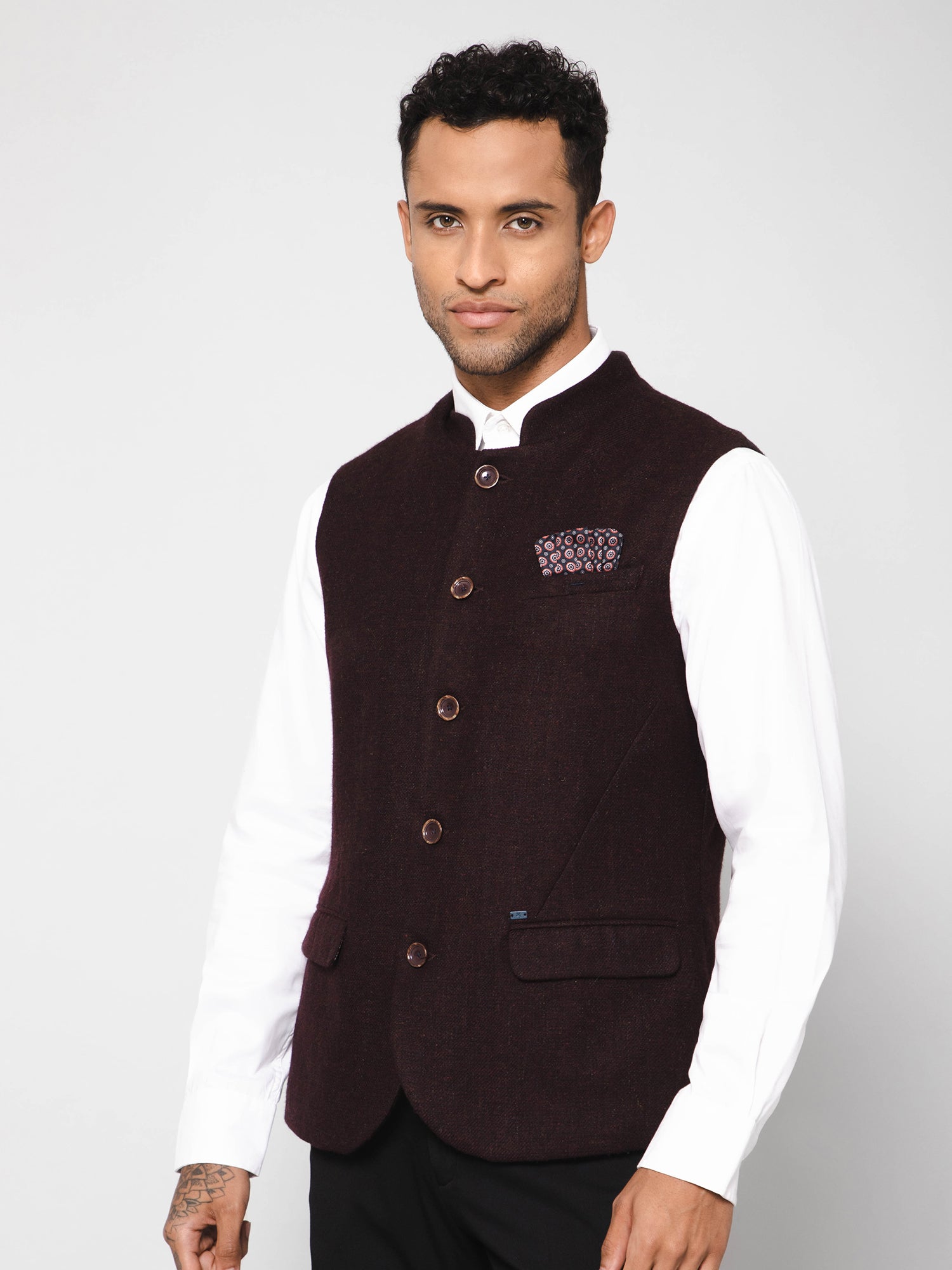 Buy Art Silk Wine Thread work Nehru Jacket (NMK-6585) Online