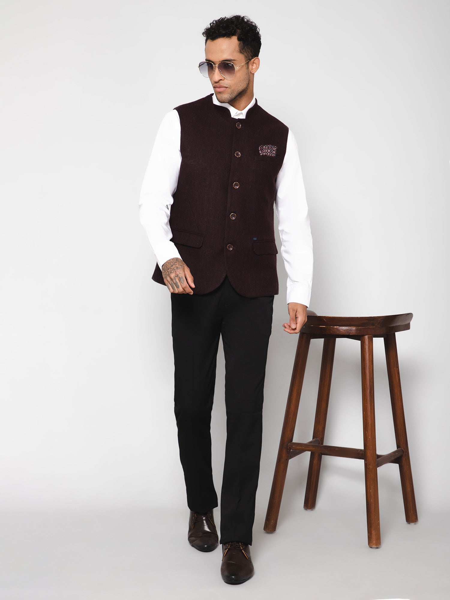 Cantabil Men Wine Waist Coat (7113930178699)