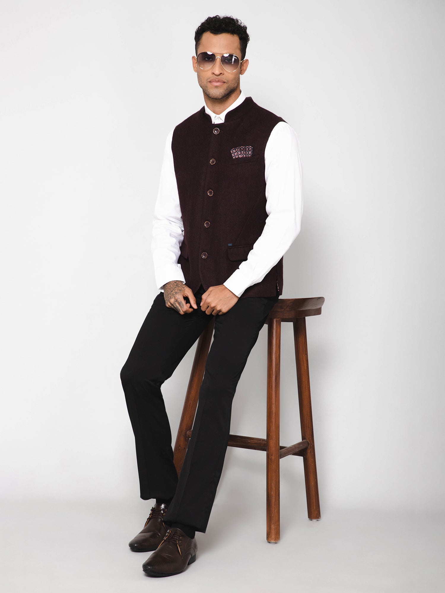 Cantabil Men Wine Waist Coat (7113930178699)